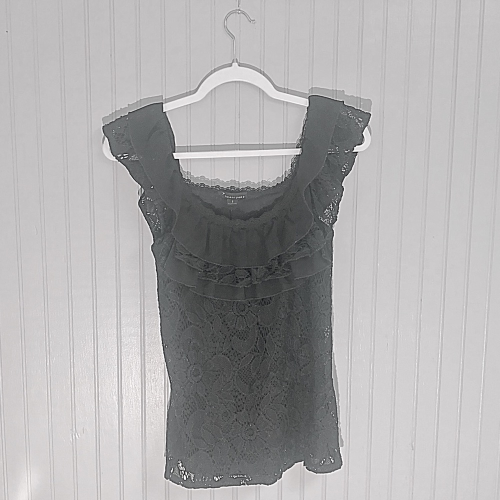 Black Lace Top with Ruffles - Picture 3 of 6